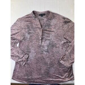 N Touch Women's XL Pink Snake Print Long Sleeve Button‎ Up Henley Top